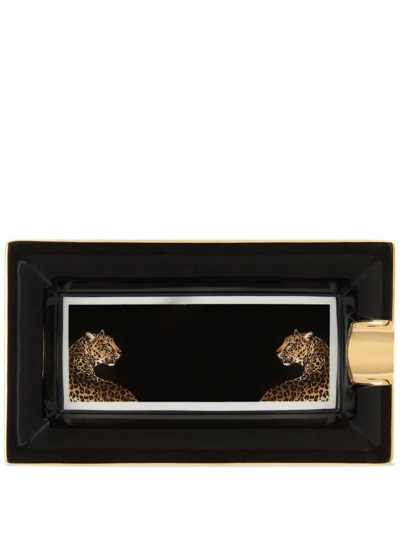 Dolce & Gabbana Leopard-print Porcelain Ash-tray In Black