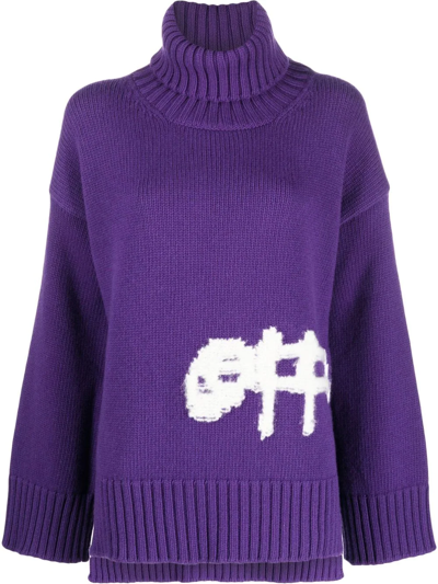 Off-white Violet Turtleneck Jumper With Inlaid Logo In Purple White
