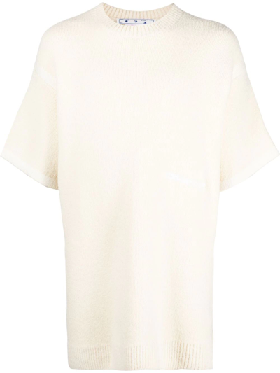 Off-white Micro-boucle Knitted T-shirt In Nude