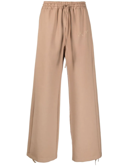Off-white Embroidered-logo Track Pants In Camel