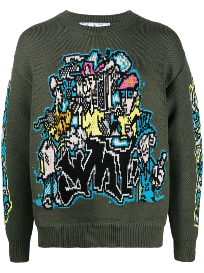 Off-white Intarsia-knit Long-sleeve Jumper In Multicolore