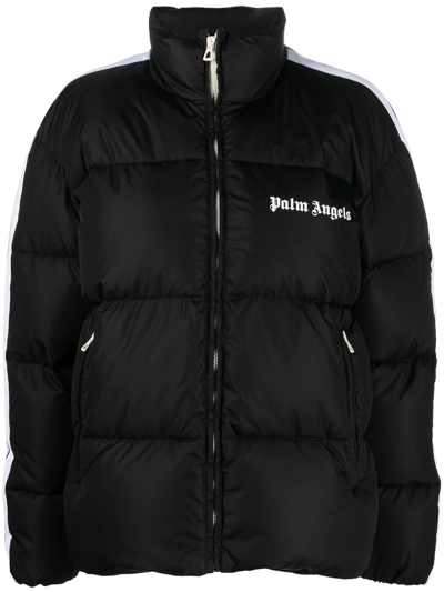 Palm Angels Track Logo Puffer Jacket In Black