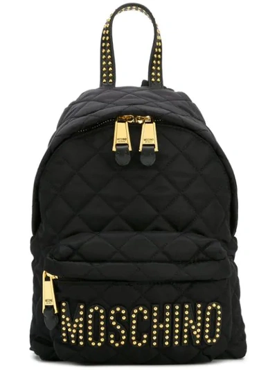Moschino Studded Logo Lettering Backpack In Black