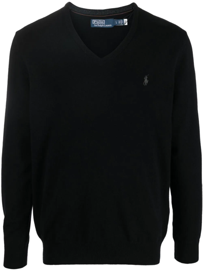 Polo Ralph Lauren Slim-fit Maglia In Lana Lavabile Con Scollo A V Sweater In Black