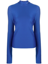 KARL LAGERFELD LOGO-EMBROIDERED TEXTURED LONG-SLEEVED TOP