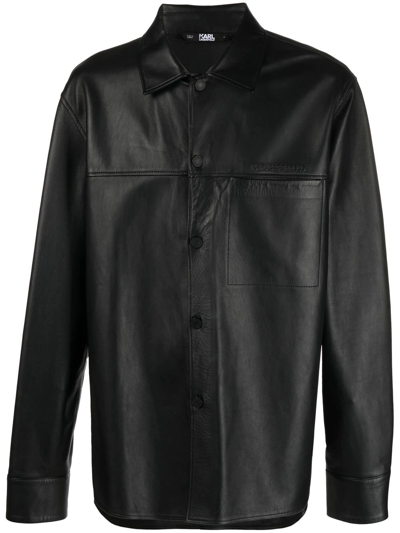 Karl Lagerfeld Long-sleeve Leather Shirt In Black