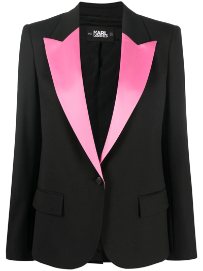 Karl Lagerfeld Satin-lapel Single-breasted Blazer In Black