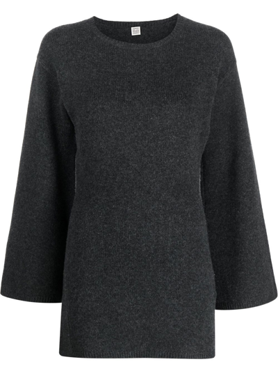 Totême Curved Wool Cashmere Knit Dark Grey Mélange In Dark Grey Melange
