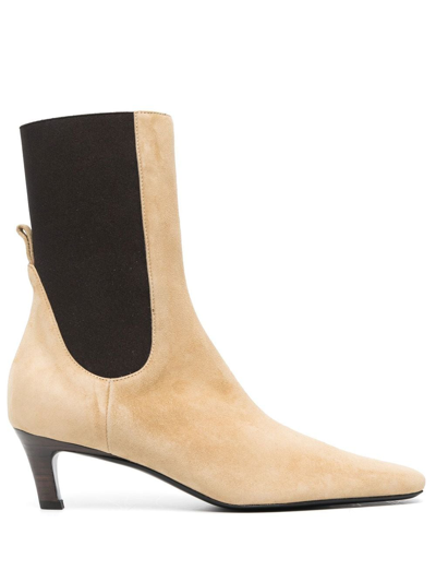 Totême The Mid Heel Suede Boot Beige