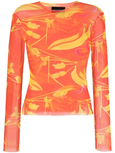 Louisa Ballou Orange Printed Long Sleeve T-shirt
