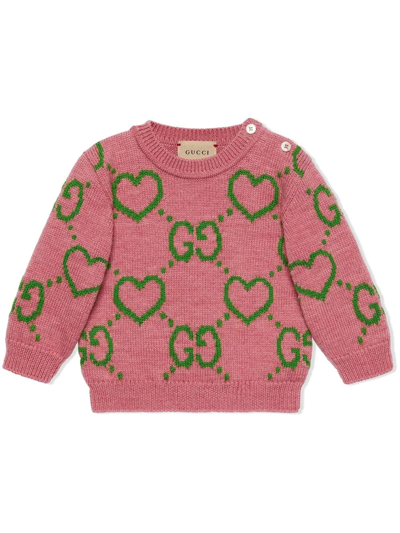 Gucci Babies' Interlocking G Heart Jumper In Pink