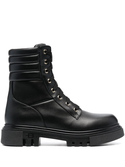 Baldinini Leather Combat Boot In Schwarz