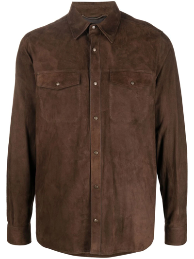 Ajmone Fitted Suede Shirt In Braun