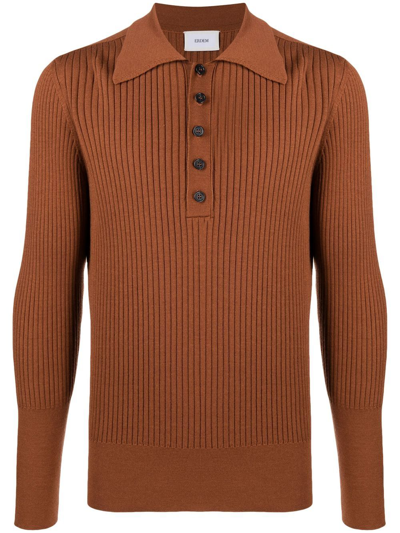 Erdem Rory Ribbed Merino-blend Polo Top In Brown