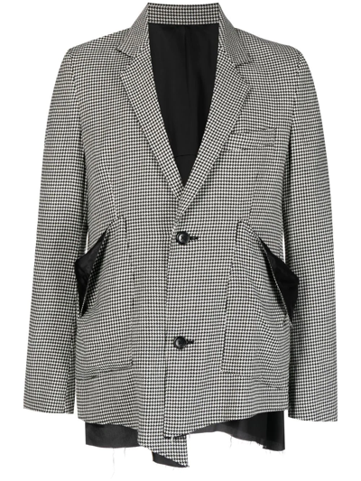 Sulvam Raw-cut Asymmetric Houndstooth Blazer In Grey