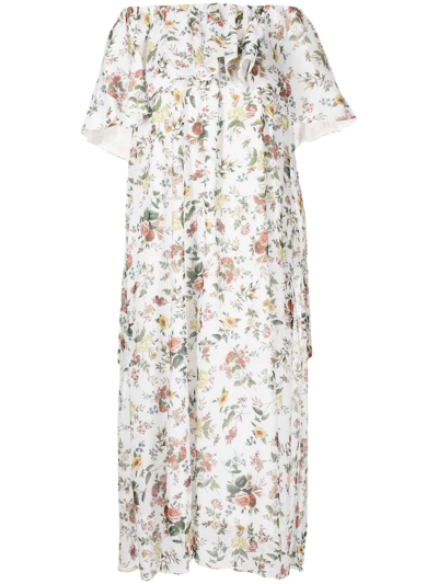 Erdem Floral-print Ruffle-tiered Dress In White