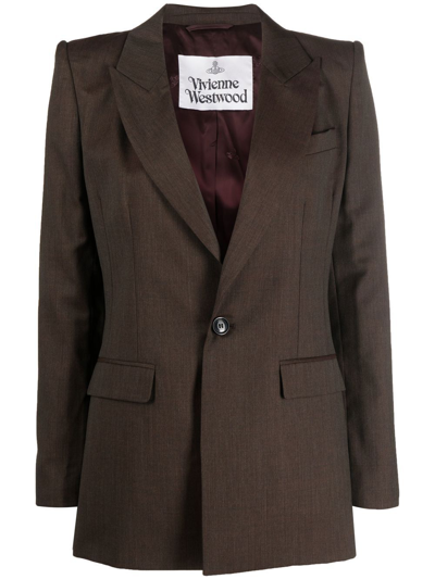 Vivienne Westwood Lelio 单排扣羊毛西装夹克 In Brown