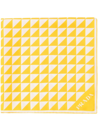 Prada Printed Twill Scarf In Yellow/white