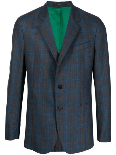 Paul Smith Checked Singe-breasted Blazer In Blue