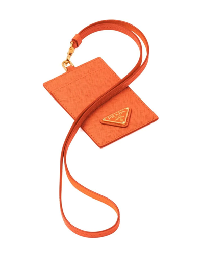 Prada Triangle-logo Badge Holder In Orange
