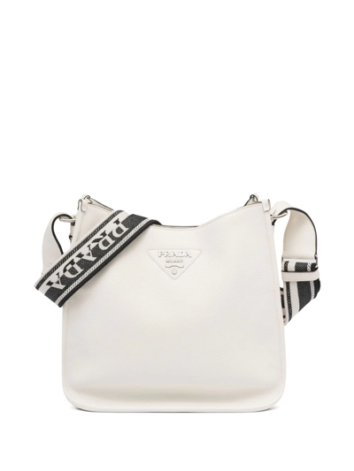 Prada Logo Plaque Shoulder Bag In White