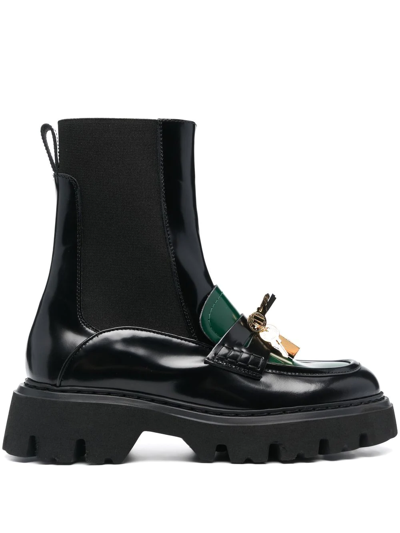 N°21 Black And Green Calf Leather Ankle Boots