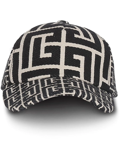 Balmain Monogram Jacquard Cap In Schwarz