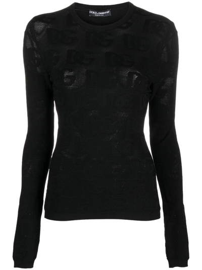 Dolce & Gabbana Logo-jacquard Knitted Top In Black
