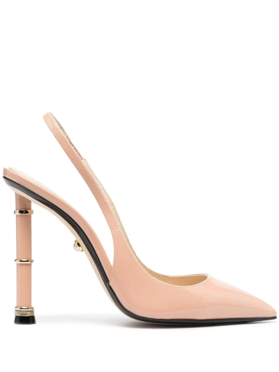 Alevì 120 Pointed-toe Patent Sandals In Neutrals
