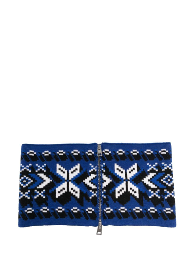 Etro Intarsia-knit Zip-up Neckband In Blue