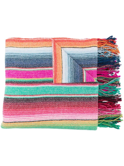 Kujten Striped Fringed Cashmere Scarf In Rosa