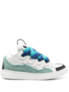 Lanvin White Curb Leather Sneakers In White Green
