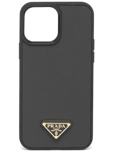Prada Triangle-logo Iphone 13 Pro Max Case In Black
