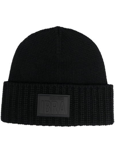 Dsquared2 Knit Hat - Misto Lana+patch Ibra In Black