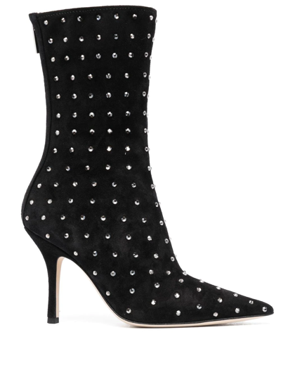 Paris Texas 100mm Crystal-embellished Pointed Boots In Black