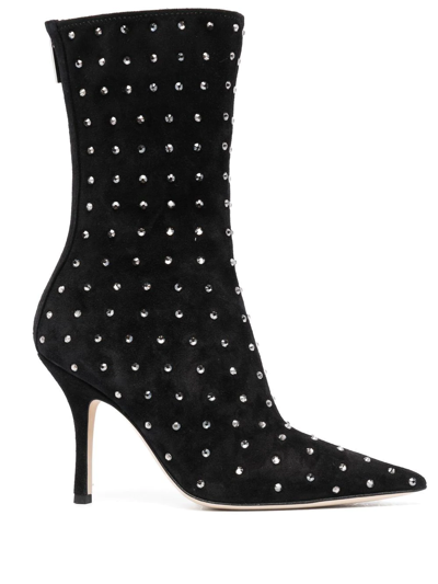 Paris Texas 100mm Crystal-embellished Pointed Boots In Schwarz