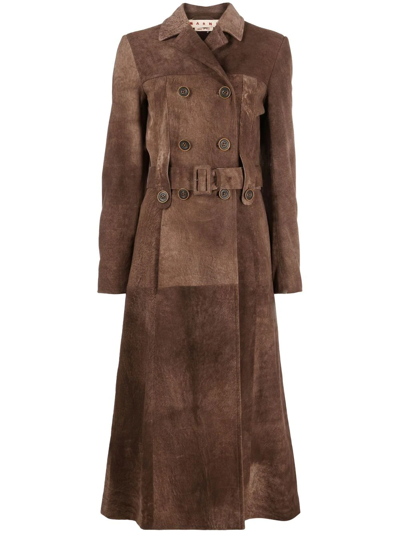Marni Suede Trench Coat In Cacao