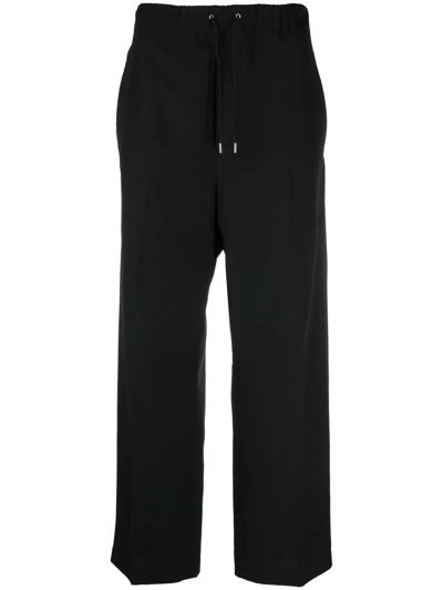 Oamc Drawstring-waist Straight-leg Trousers In Black