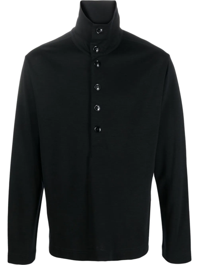 Lemaire Buttoned-up High-neck Sweater In Black
