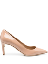 Ferragamo High-shine Finish 80mm Pumps In Beige
