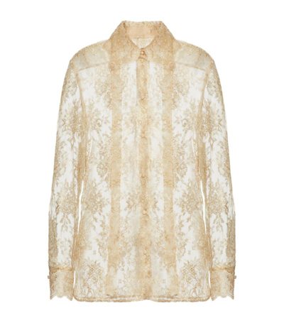 Valentino Sheer Lace Shirt In Gold