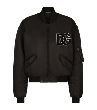 Dolce & Gabbana Logo-patch Zip-up Bomber Jacket In Black