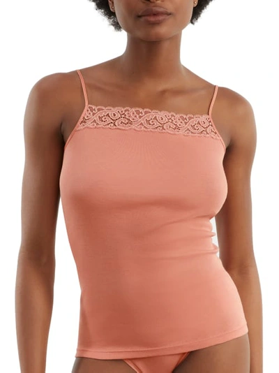 Hanro Moments Lace-trimmed Mercerized Cotton Camisole In Sweet Pepper