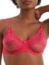 Le Mystere Lace Allure Unlined Underwire Demi Bra In Bright Pink