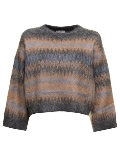 Brunello Cucinelli Nordic Intarsia Jumper In Mohair And Wool With Monili In Multicolor