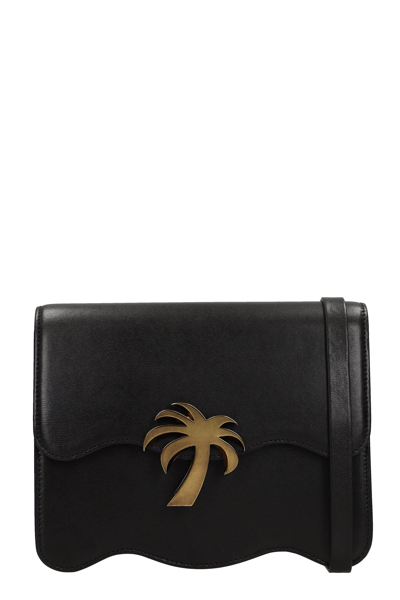 Palm Angels Leather Crossbody Bag With Metal Palm Tree Detail In Black