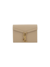 Saint Laurent Cassandre Leather Wallet On Chain In Dark Beige/nero