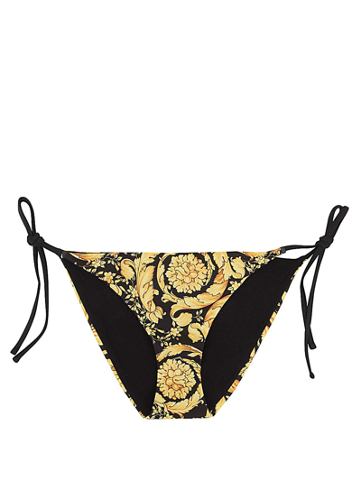 Versace Ss92 Baroque Patterned Bikini Slip In Fdo Black Gold Print