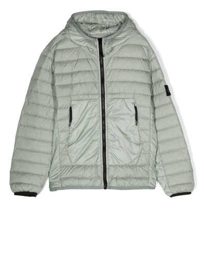 Stone Island Junior Kids' Sleeve-patch Hooded Puffer Jacket In Neutrals