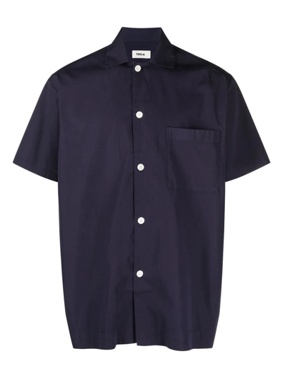 Tekla Short-sleeved Pajama Shirt In Blue